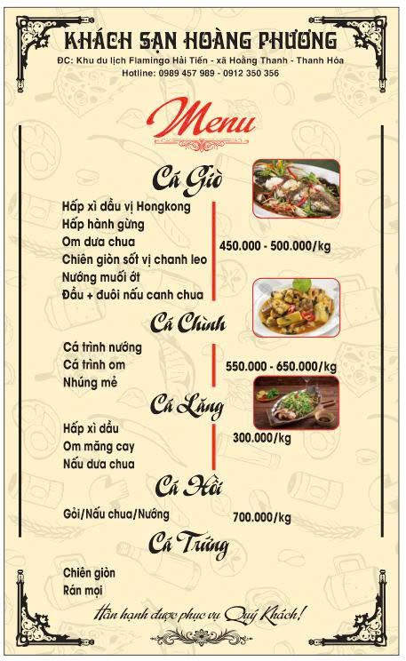 Thực đơn cá giò cá chình cá lăng cá hồi