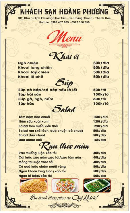 Thực đơn khai vị nhà hàng Hoàng Phương