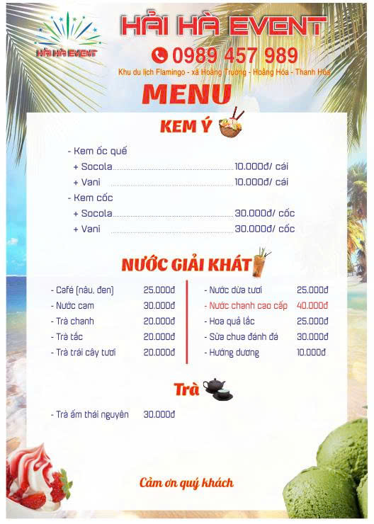 Thực đơn kem và nước giải khát